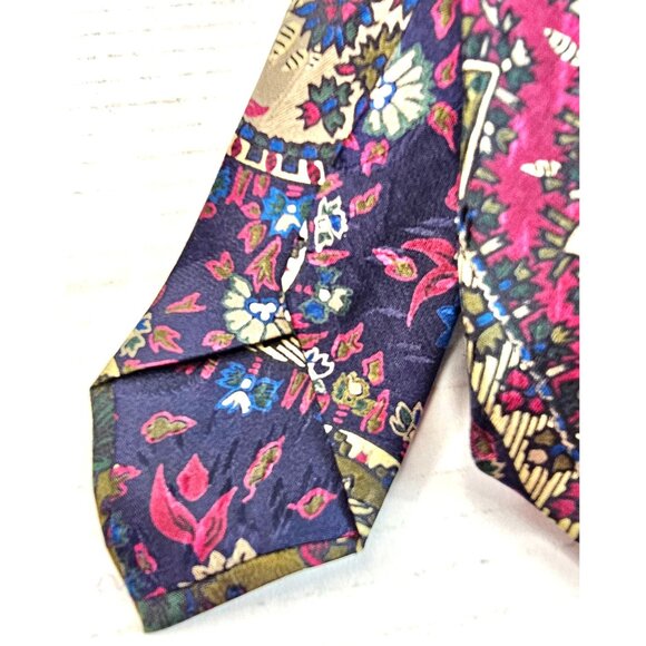 Countess Mara Levys Vintage Silk Tie Floral Paisley Print Red Navy Men Accessory - Picture 2 of 9
